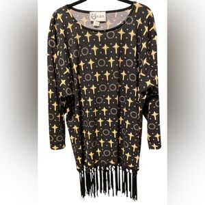 Lucky & Blessed (L&B) Cross and Circle Fringe Sweater- 2XL